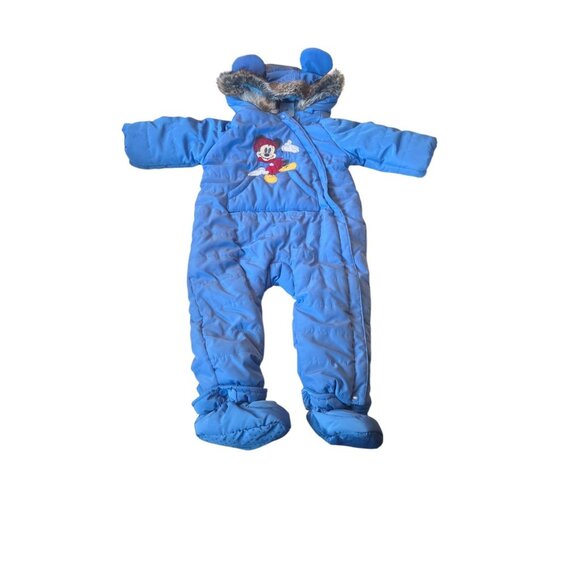 Disney Baby Mickey Mouse Blue winter One Piece Hooded Snow suite 9-12 Months Vtg - Picture 1 of 16
